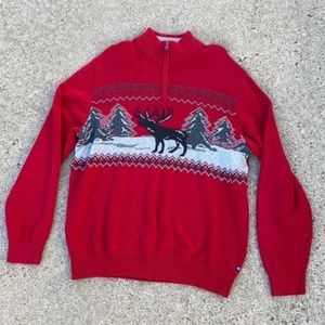 Chaps Men's Christmas Reindeer Half-Zip Pullover Sweater- Large